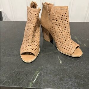 Sugar Tan Peep-Toe Ankle Boots
